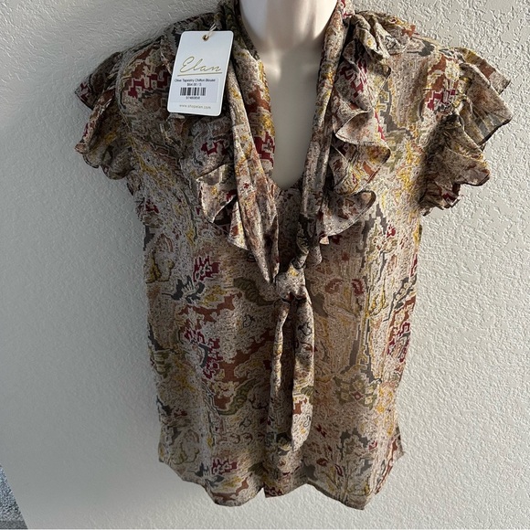 Elan nwt Olive tapestry chiffon blouse - Picture 1 of 6